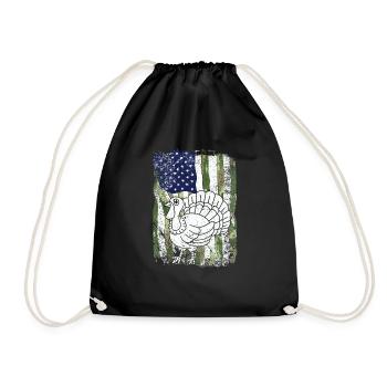 Camo US Amerika Flagge Truthahn Tag Jagd Thanks - Turnbeutel - Schwarz - Vorne