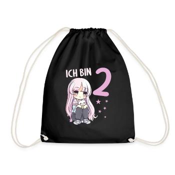 2 Jahre Mädchen Anime Kawaii Katze 2. Geburtstag - Turnbeutel - Schwarz - Vorne