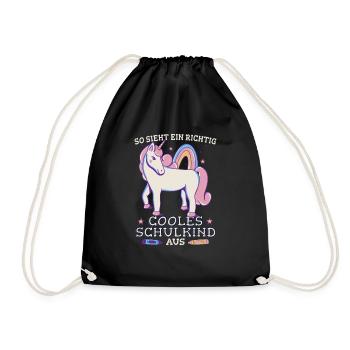 Mädchen Schultüte Schulkind Schülerin Einhorn - Turnbeutel - Schwarz - Vorne