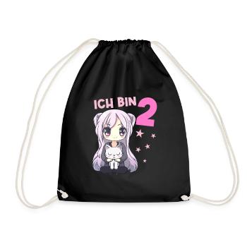 2 Jahre Mädchen Anime Kawaii Katze 2. Geburtstag - Turnbeutel - Schwarz - Vorne