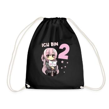 2 Jahre Mädchen Anime Kawaii Katze 2. Geburtstag - Turnbeutel - Schwarz - Vorne