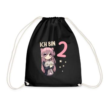 2 Jahre Mädchen Anime Kawaii Katze 2. Geburtstag - Turnbeutel - Schwarz - Vorne