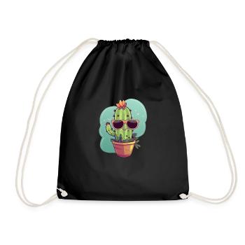 Cute cute cactus with sunglasses for summer - Drawstring Bag - black - Front