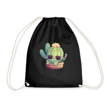 Cute cute cactus with sunglasses for summer - Drawstring Bag - black - Front