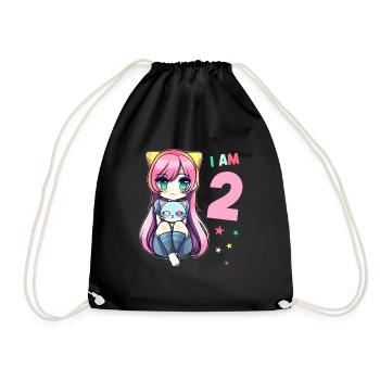 2 Jahre Mädchen Anime Kawaii Katze 2. Geburtstag - Turnbeutel - Schwarz - Vorne