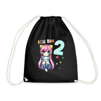 2 Jahre Mädchen Anime Kawaii Katze 2. Geburtstag - Turnbeutel - Schwarz - Vorne