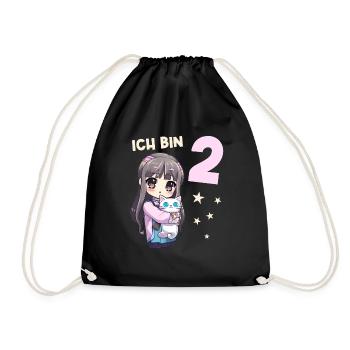 2 Jahre Mädchen Anime Kawaii Katze 2. Geburtstag - Turnbeutel - Schwarz - Vorne