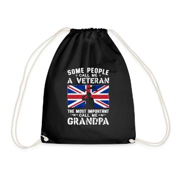 British Grandpa Veteran British Flag - Drawstring Bag - black - Front