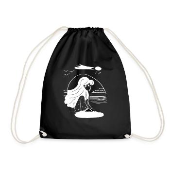 A woman on the beach does yoga - Drawstring Bag - black - Front