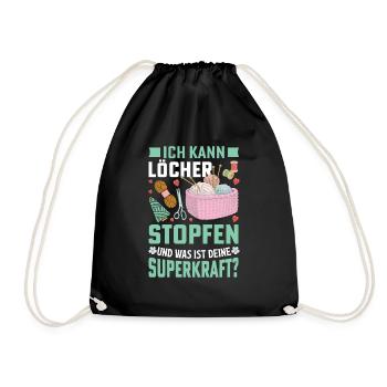 Löcher stopfen Nähen Geschenkidee - Turnbeutel - Schwarz - Vorne