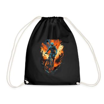 Downhill Biker Mountain Bike - Drawstring Bag - black - Front