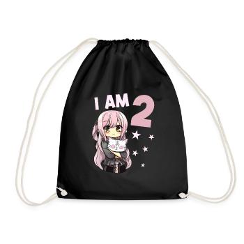 2 Jahre Mädchen Anime Kawaii Katze 2. Geburtstag - Turnbeutel - Schwarz - Vorne
