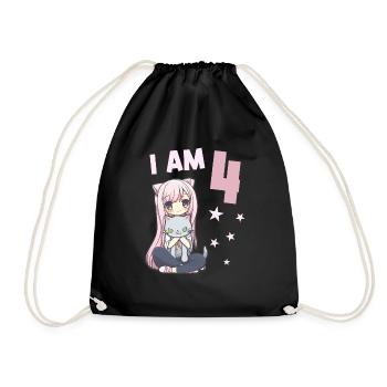 4 ans Fille Anime Kawaii Cat 4ème anniversaire - Sac de sport léger - noir - Devant
