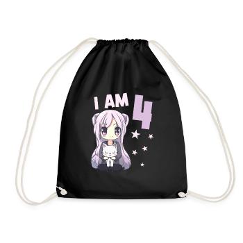 4 ans Fille Anime Kawaii Cat 4ème anniversaire - Sac de sport léger - noir - Devant