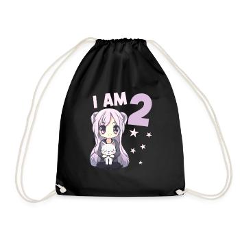 2 Jahre Mädchen Anime Kawaii Katze 2. Geburtstag - Turnbeutel - Schwarz - Vorne