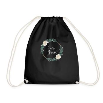 Team Braut I Blumenkranz Hochzeit Boho Stil - Turnbeutel - Schwarz - Vorne