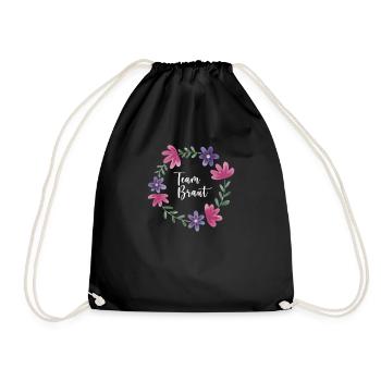 Team Braut I Blumenkranz Hochzeit Boho Stil - Turnbeutel - Schwarz - Vorne