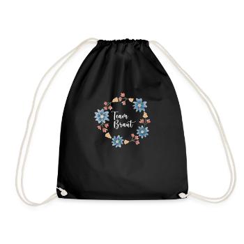 Team Braut I Blumenkranz Hochzeit Boho Stil - Turnbeutel - Schwarz - Vorne