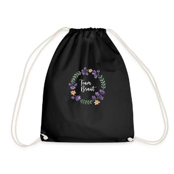 Team Braut I Blumenkranz Hochzeit Boho Stil - Turnbeutel - Schwarz - Vorne