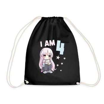 4 ans Fille Anime Kawaii Cat 4ème anniversaire - Sac de sport léger - noir - Devant