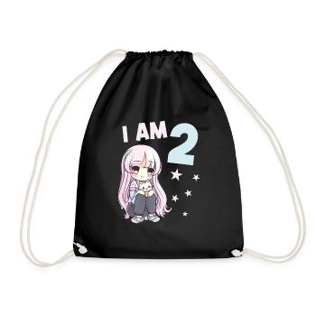 2 Jahre Mädchen Anime Kawaii Katze 2. Geburtstag - Turnbeutel - Schwarz - Vorne