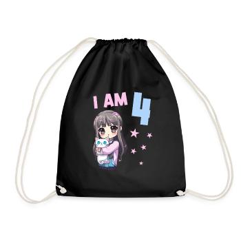 4 ans Fille Anime Kawaii Cat 4ème anniversaire - Sac de sport léger - noir - Devant