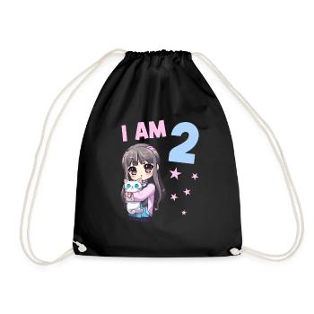 2 Jahre Mädchen Anime Kawaii Katze 2. Geburtstag - Turnbeutel - Schwarz - Vorne