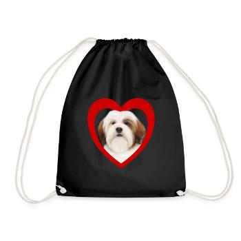 Dog Lovers - Dogs Heart - Lhasa Apso - Drawstring Bag - black - Front