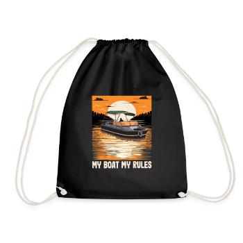 My Boat My Rules Funny Motorboating Quote Pontoon - Drawstring Bag - black - Front
