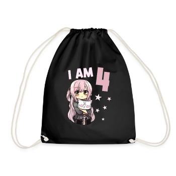 4 ans Fille Anime Kawaii Cat 4ème anniversaire - Sac de sport léger - noir - Devant