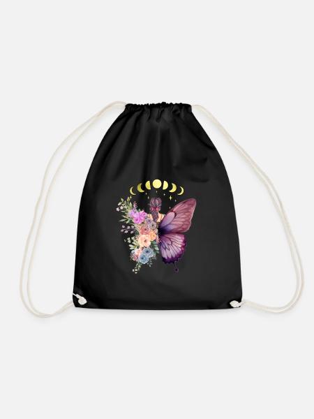 Femme et papillon, Fleurs, Changement, Belle - Sac de sport léger - noir