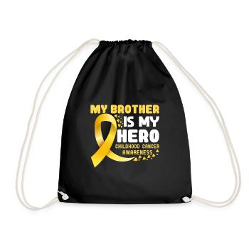 Brother Is Hero Ribbon Childhood Cancer Awareness - Drawstring Bag - black - Front