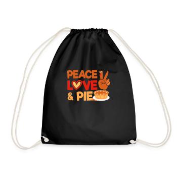 Peace Love Pumpkin Pie Turkey Funny Thanksgiving - Drawstring Bag - black - Front