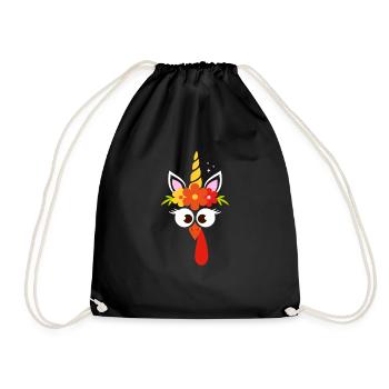 Cute Turkey Unicorn Face Funny Thanks - Drawstring Bag - black - Front