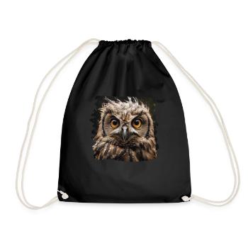 Eulen Kauz Owl Uhu Nachteule Eule - Turnbeutel - Schwarz - Vorne