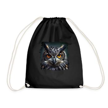 Eulen Kauz Owl Uhu Nachteule Eule - Turnbeutel - Schwarz - Vorne