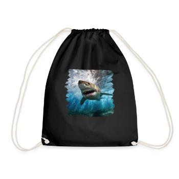 Sharks realistic shark great white shark - Drawstring Bag - black - Front