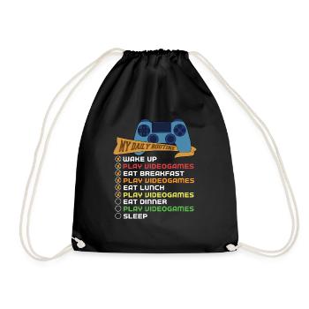 My daily routine gaming gamer - Drawstring Bag - black - Front