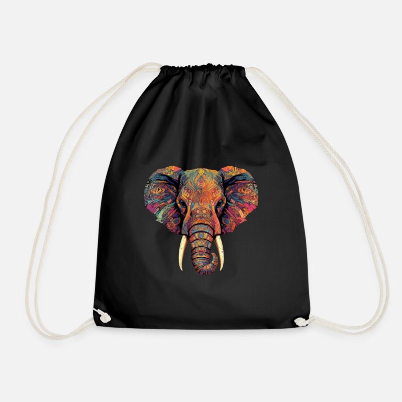 Bunter Elephantenkopf - Turnbeutel - Schwarz