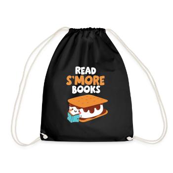 Marshmallow Camping Campfire Funny Read Smore Book - Drawstring Bag - black - Front