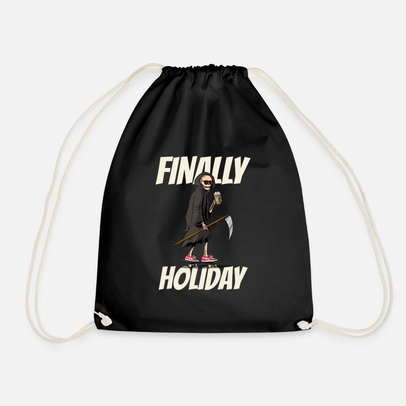 Finally Summer Holiday Funny Skater Skeleton - Drawstring Bag - black