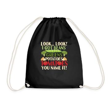 Look, I've got beans, greens, potatoes - Drawstring Bag - black - Front