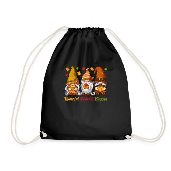 Thankful Grateful Funny Thanksgiving - Drawstring Bag - black - Front