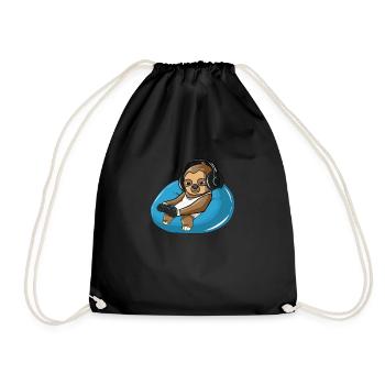 Gamer sloth funny console gamer - Drawstring Bag - black - Front
