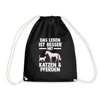 Katzen Pferdeliebhaber Katzenliebhaber Pferde - Turnbeutel - Schwarz - Vorne