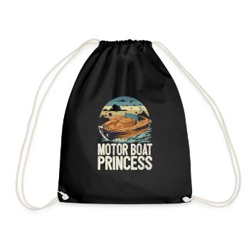 Motor Boat Princess Pontoon Queen Motorboating - Drawstring Bag - black - Front