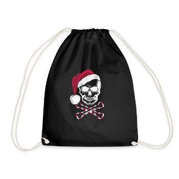 Piraten Weihnachten Jolly Roger Santa Hut Toten - Turnbeutel - Schwarz - Vorne