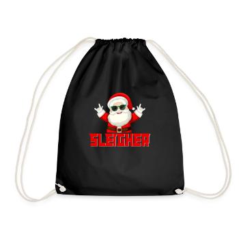 Sleigher Funny Heavy Metal Music Hail Santa Claus - Drawstring Bag - black - Front