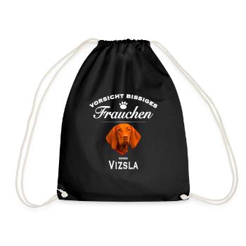 Vorsicht - Bissiges Frauchen - Vizsla - Turnbeutel - Schwarz - Vorne