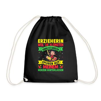 Erzieher Herzen Kinder Abschiedsgeschenk - Turnbeutel - Schwarz - Vorne
